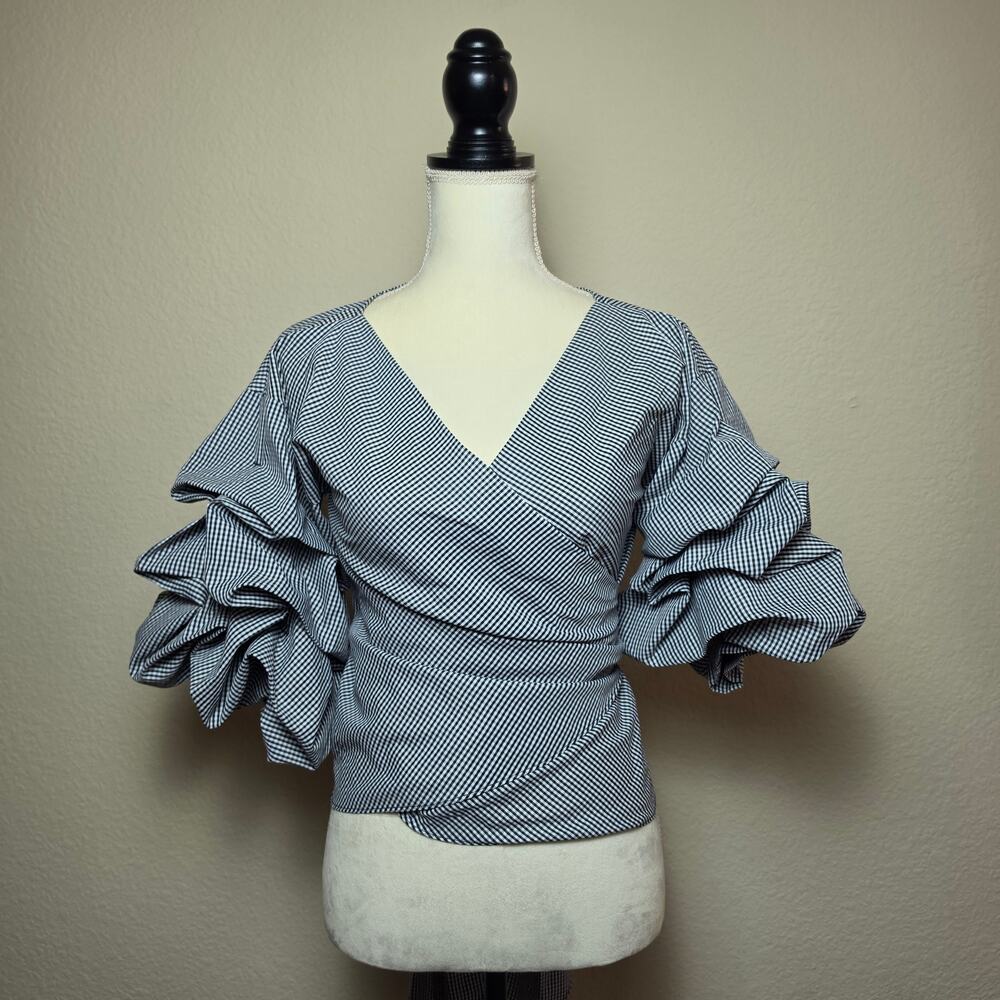 Farrow Jayne Plaid Puff Sleeve Top Small